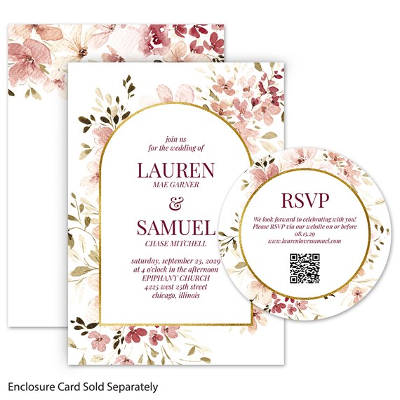 floral wedding invitation and RSVP card with painted petals