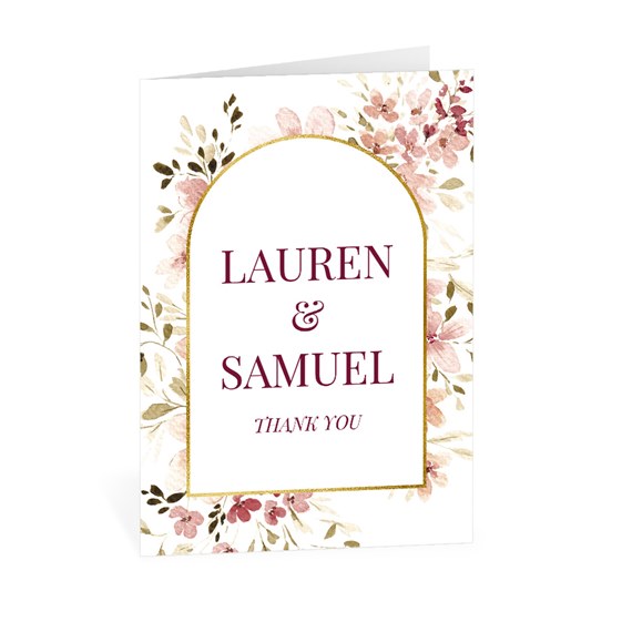 thank you card with painted petals and customizable text area