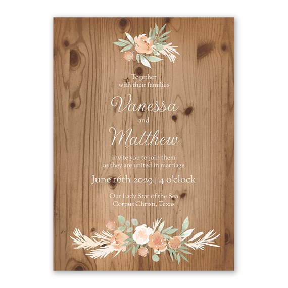 floral wood texture invitation design