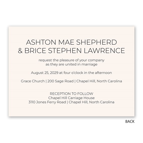 beige invitation with black text and event details