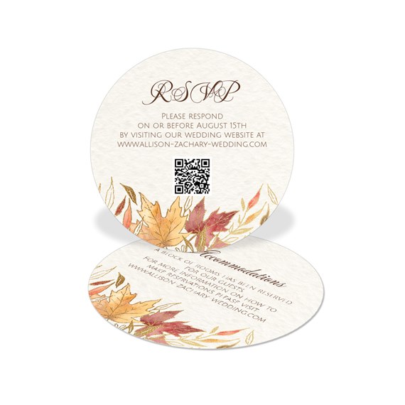 circular rsvp card with floral design and qr code