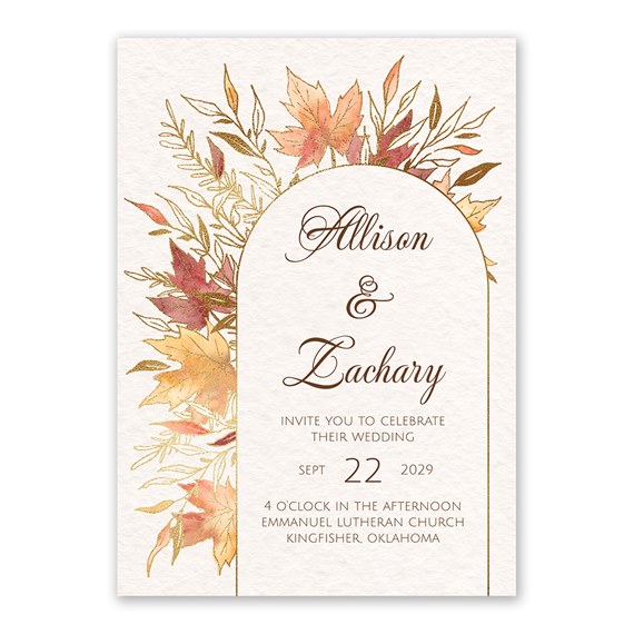 autumn leaves wedding invitation with customizable text area