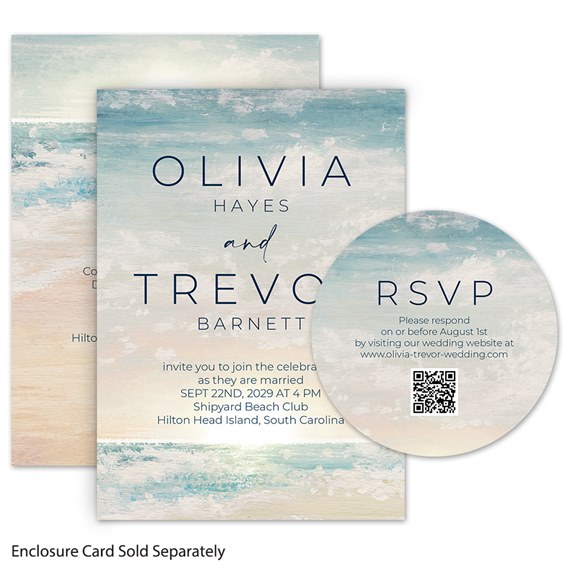 invitation with watercolor ocean design and RSVP card