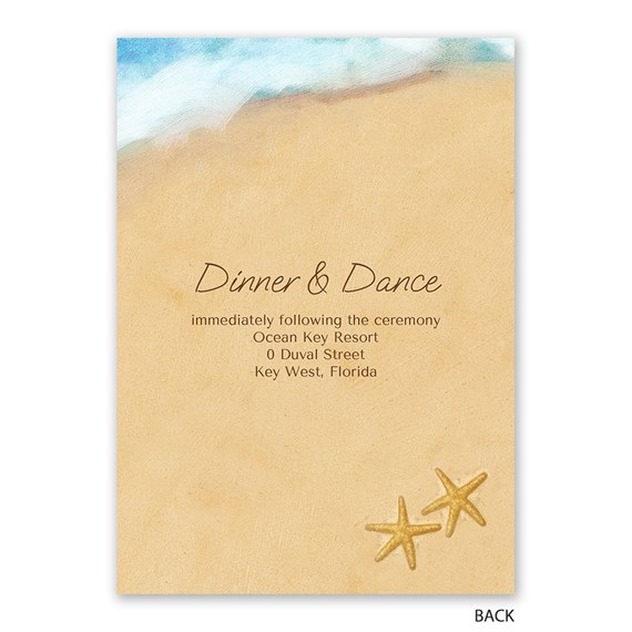 beach-themed invitation with starfish and ocean wave design