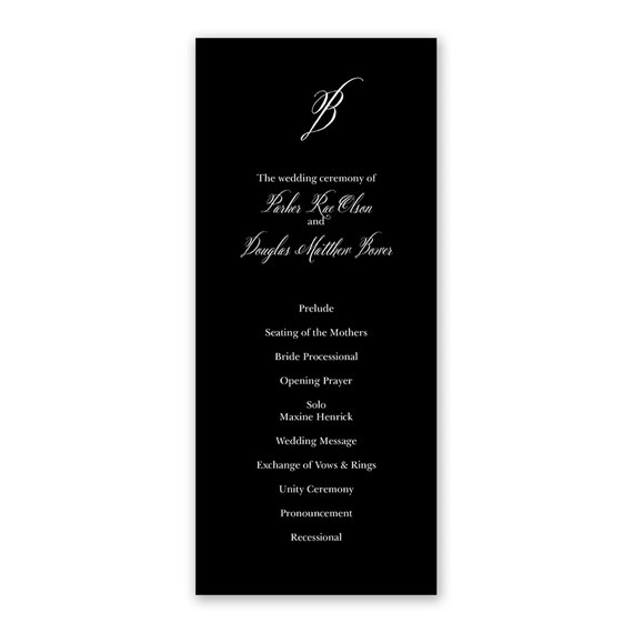 elegant wedding program with monogram and ceremony details