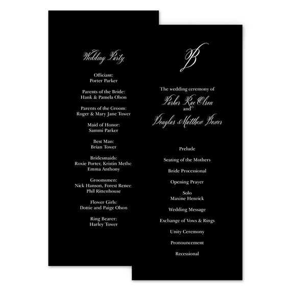 elegant wedding program with monogram and event details
