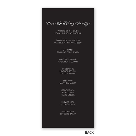 wedding program with names listed