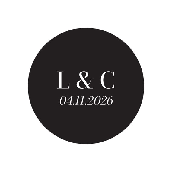 round envelope seal with initials and date