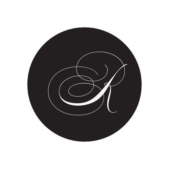 circular envelope seal with elegant white letter A on black background