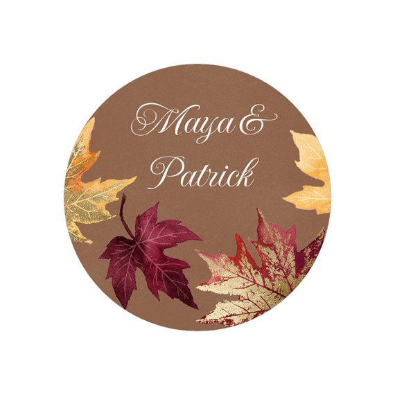 autumn-themed envelope seal with leaves and customizable text area
