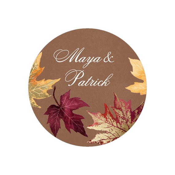 round envelope seal with autumn leaves