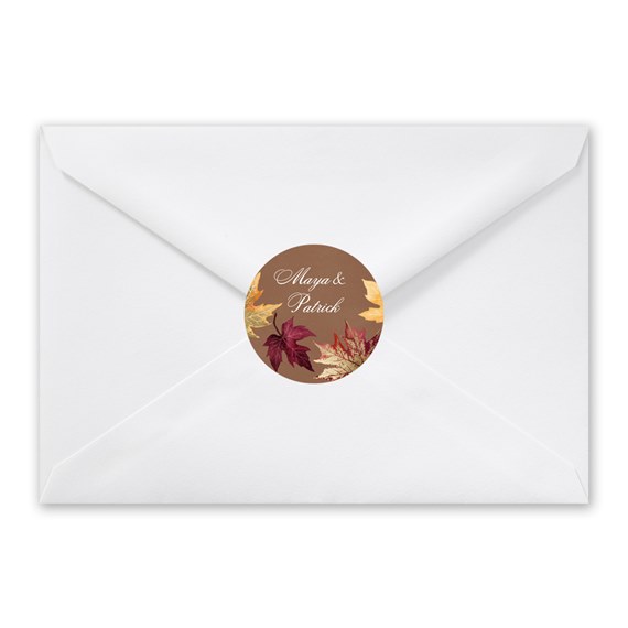 envelope seal with autumn leaves design and customizable text area