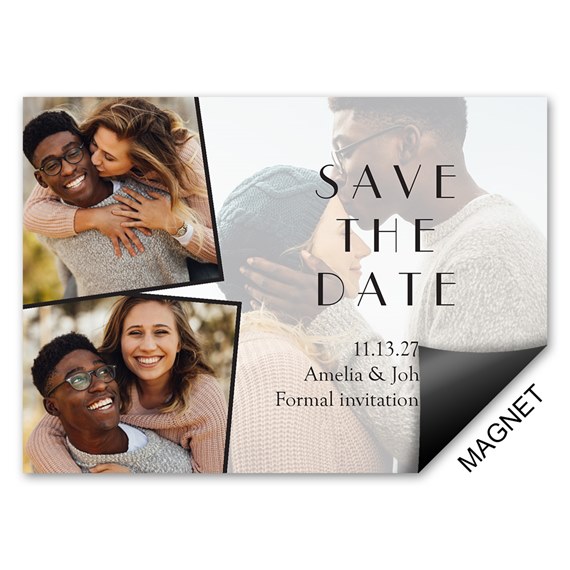 save the date magnet with photo placeholders and text