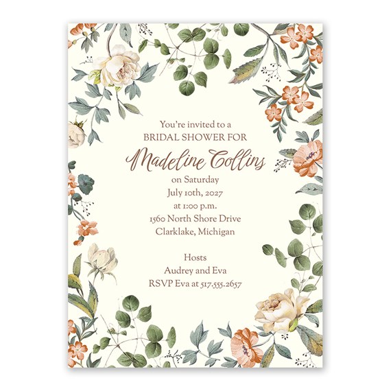 vintage floral bridal shower invitation with customizable text area