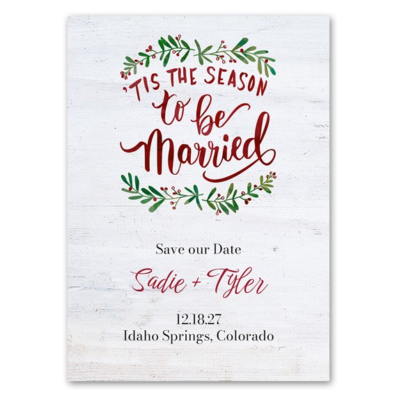 holiday save the date magnet with foliage and text