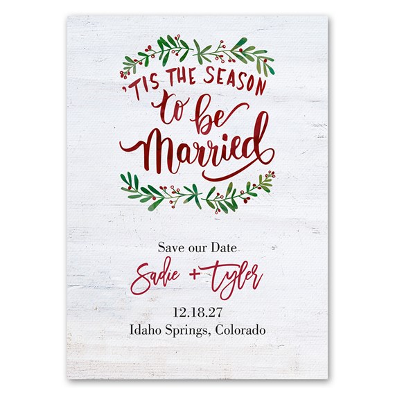 holiday save the date magnet with foliage and text