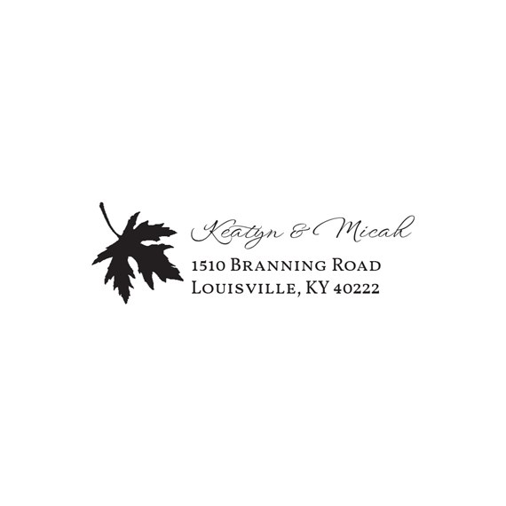 leaf illustration with customizable text area for address stamp