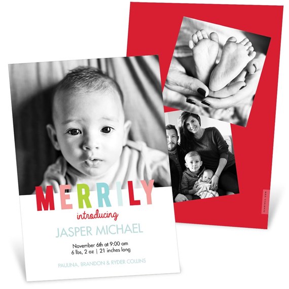 Merrily Introducing - Birth Announcement Holiday Card