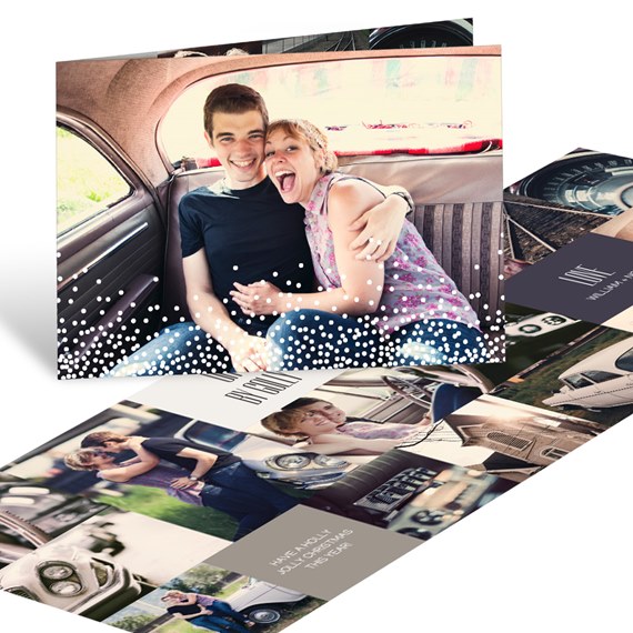 Christmas card with photo area and falling snow design