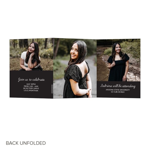tri-fold invitation with photo areas and text