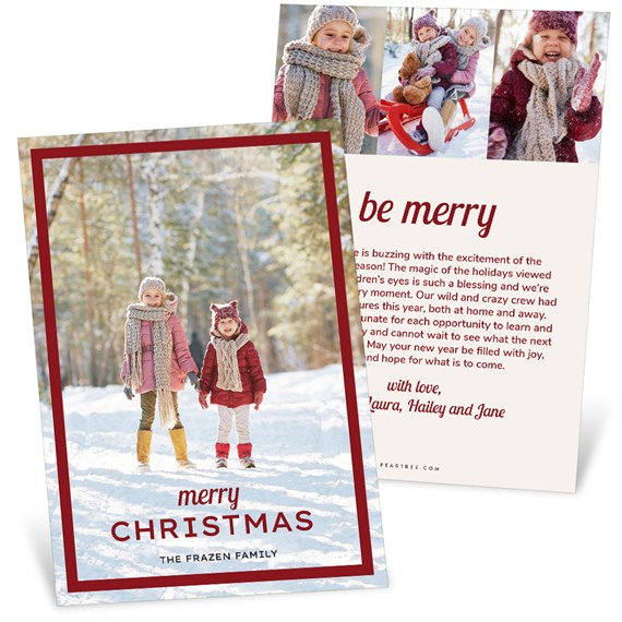 vertical foil Christmas card with photo placeholder and customizable text area