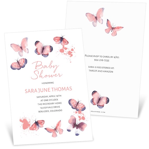 baby shower invitation with butterfly design and customizable text area