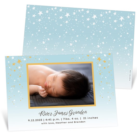 birth announcement card with photo placeholder and star design