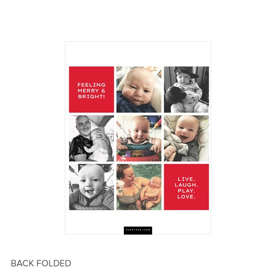 collage design with photo placeholders, red text areas