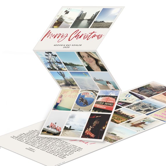 trifold Christmas card with photo placeholders and text area