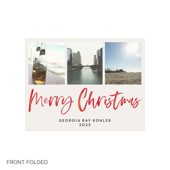 trifold Christmas card with photo placeholders and decorative text