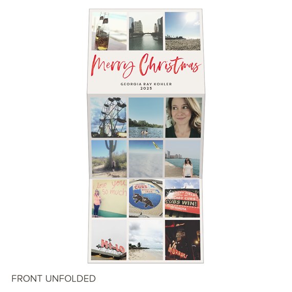 trifold christmas card with photo placeholders and greeting