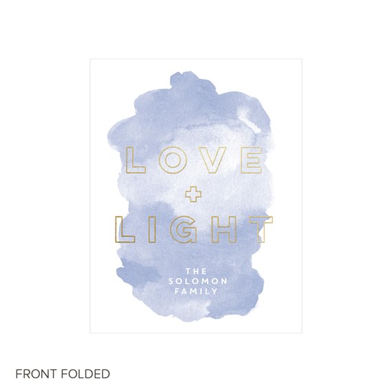 light blue watercolor card with gold text and customizable area