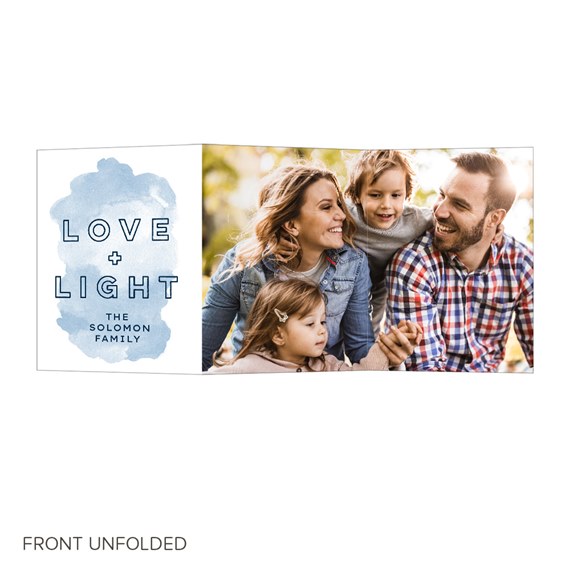 trifold card with watercolor design and photo placeholder