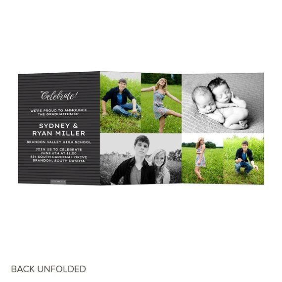 trifold graduation invitation with photo placeholders and text