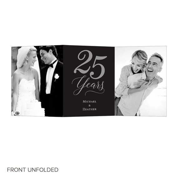 anniversary invitation with photo placeholders and silver foil text