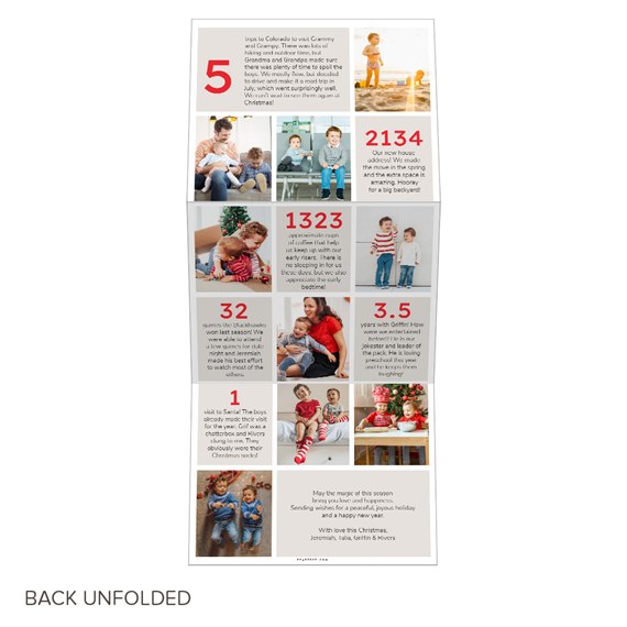 trifold christmas card with photo areas and numbered sections