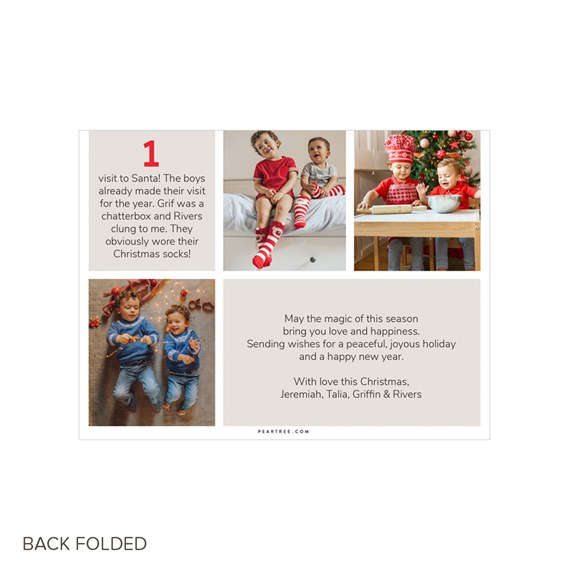 trifold Christmas card with photo placeholders and text areas