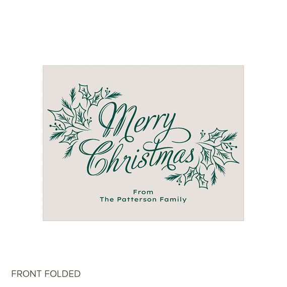 trifold christmas card with holly design and customizable text area
