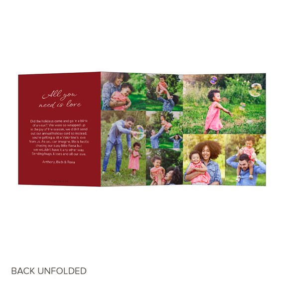 Valentine's Day card with photo placeholders and red background