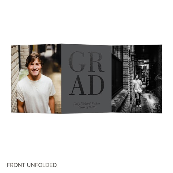 trifold graduation invitation with photo area and text