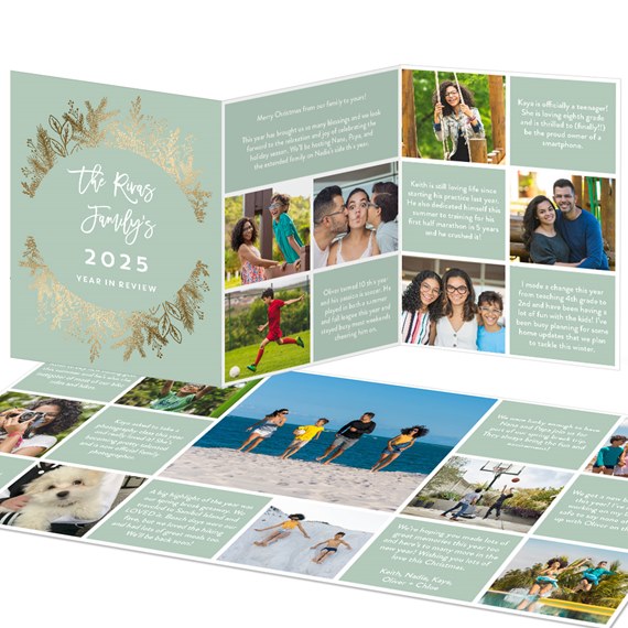 trifold christmas card with photo placeholders and captions