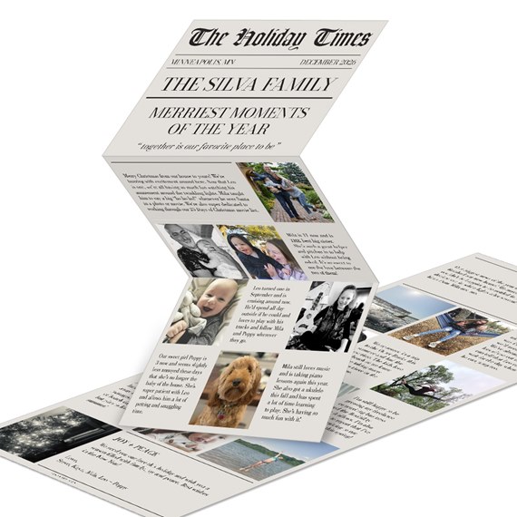 trifold Christmas card with photo placeholders and festive text