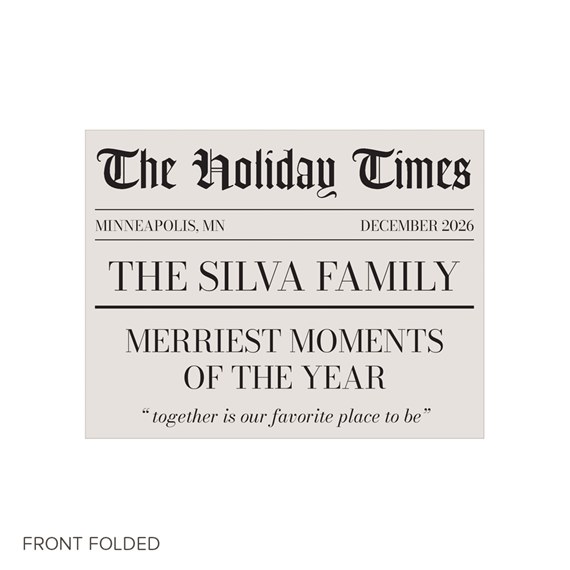 trifold Christmas card with newspaper design, photo placeholder