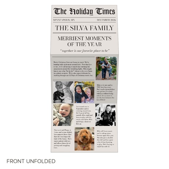 trifold Christmas card with photo placeholders and text sections