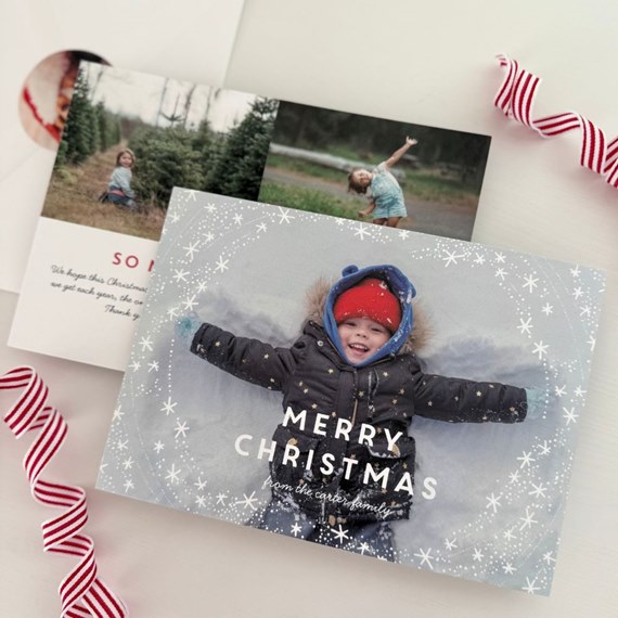 Christmas card with snowflakes and photo area
