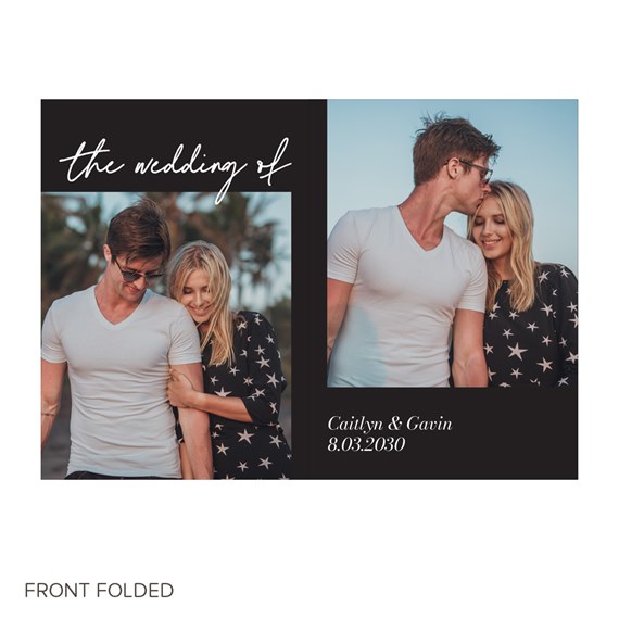 folded wedding invitation with photo area and printed text