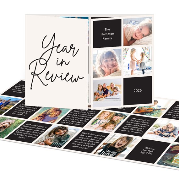 folded Christmas card with photo placeholders and text areas