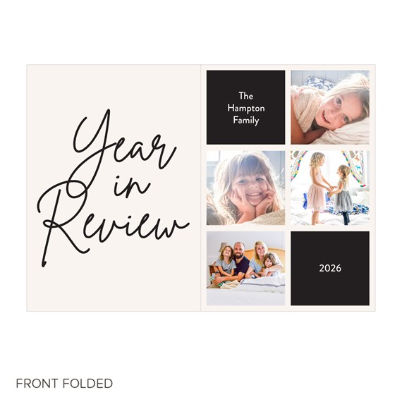 folded Christmas card with photo placeholders and text