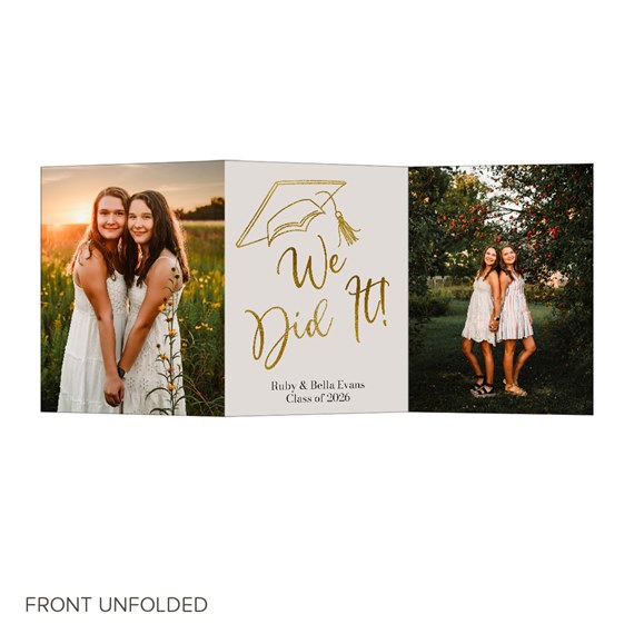 trifold graduation invitation with photo areas and gold text