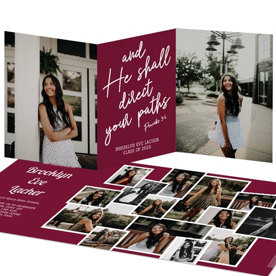 trifold graduation announcement with photo areas and text